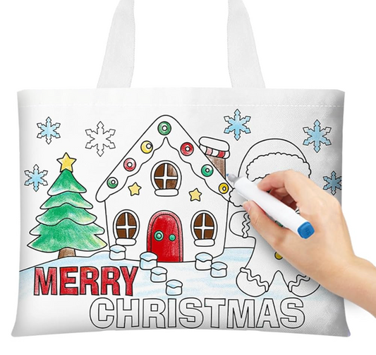 2 Color Your Own Small Christmas Tote w/ MYSTERY Lucky Loot
